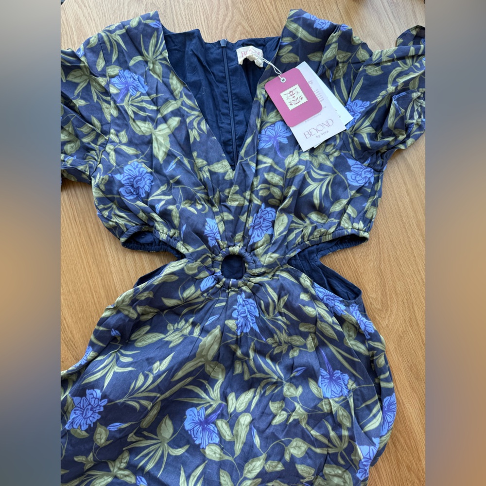 Floral Blue and Green Dress cut out
